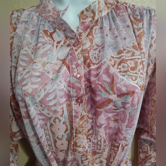 Vintage 1970's Dress Spring Floral & Bird Print Size Large XLarge Kenny Classics - Picture 10 of 13